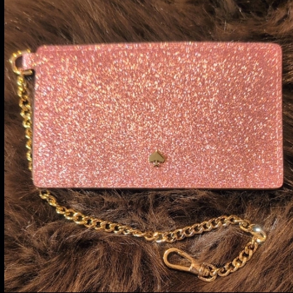 Kate Spade Sparkling Pink Cardholder with Gold Chain NWOT